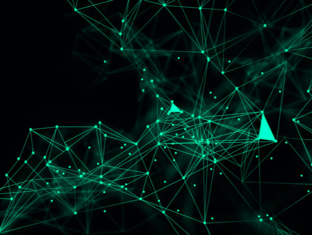 Green triangle abstract background. Mess network particle background. Futuristic plexus array big data 3d Illustrator stock photo