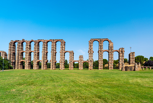 The Roman aqueduct called the Miraculous Aqueduct was built between the 1st and 3rd centuries in Merida, Spain.