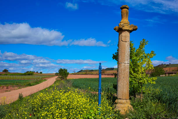 Azofra Saint James Way cross column monument at La Rioja