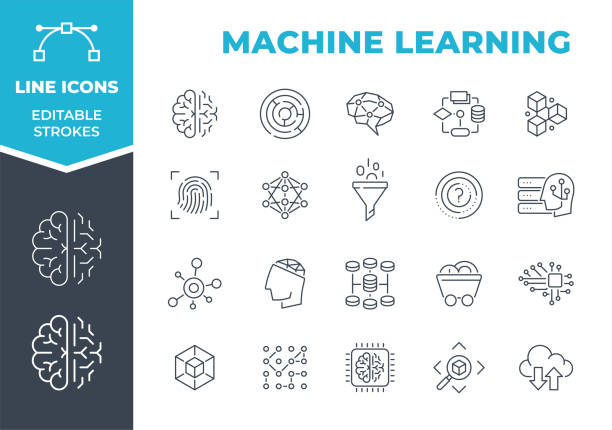 機械学習 - ライン アイコン。編集可能なストローク。ベクトルストックの図 - データマイニング点のイラスト素材／クリップアート素材／マンガ素材／アイコン素材