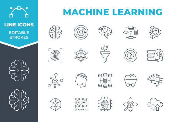 Machine Learning - Line Icons. Editable Stroke. Vector Stock Illustration Set of icons: Machine Learning, Artificial Imyelligence complexity stock illustrations