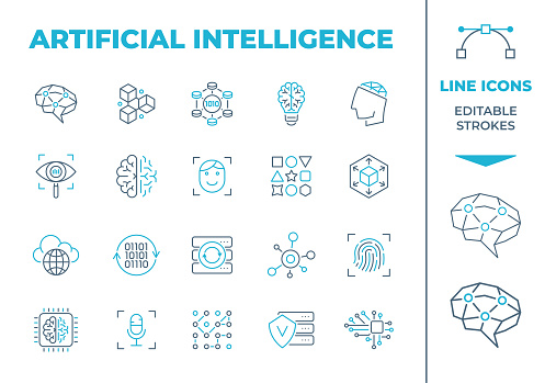Set of icons: Machine Learning, Artificial Imyelligence