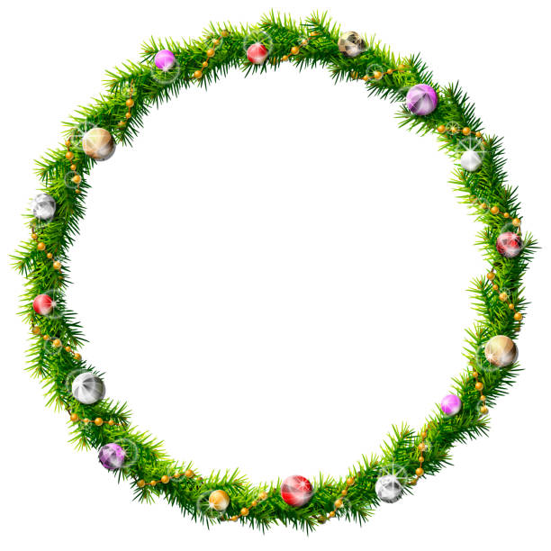 Thin christmas wreath with decorative beads and baubles vector art illustration