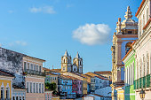 View of colorful houses and chuerches in Pelourinho