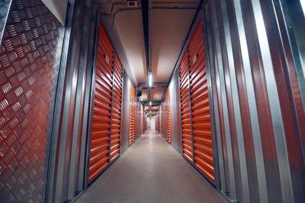 istock Modern space with two rows of containers 1342469675