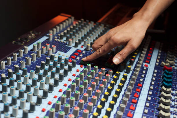 istock Hand with sound recording studio mixer 1342471499