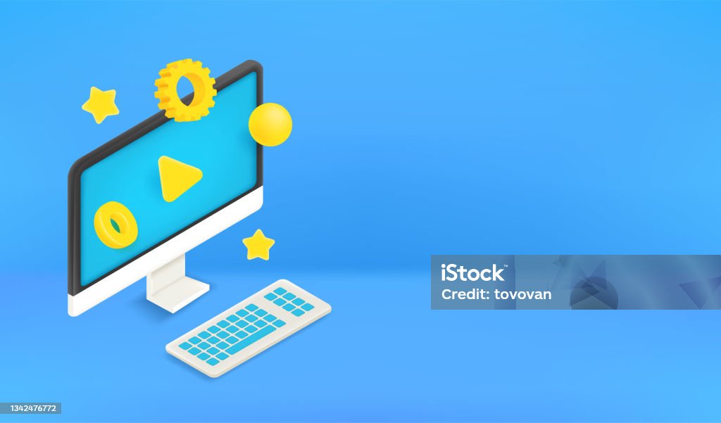 Banners For Using Computer Using Modern Computer Vector Banner With Copy Space Stock Illustration ...