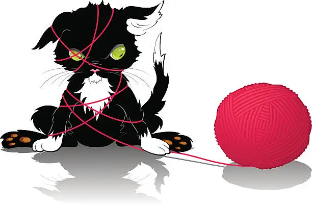 Vector illustration of Kitten with a ball of thread