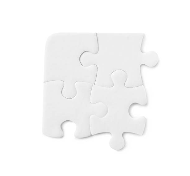 istock Blank puzzle pieces isolated on white, top view 1342478892