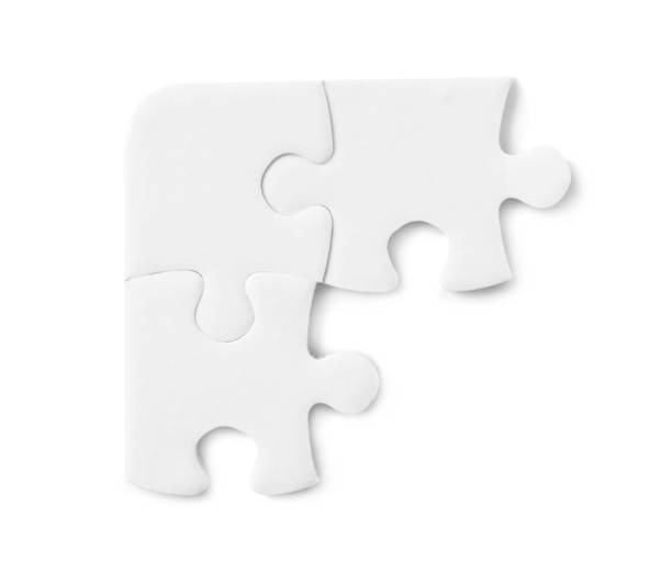 istock Blank puzzle pieces isolated on white, top view 1342478894