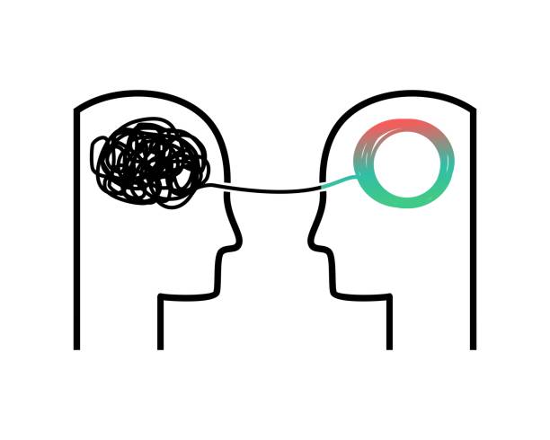 istock Silhouette therapist and patient. Two humans head psycho therapy concept. Tangle and untangle, problems solution design concept. 1342478961
