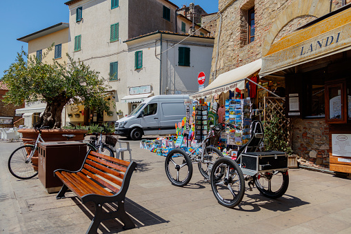 Castiglione della Pescaia, Tuscany, Italy - July 29, 2021: Street in the old town.