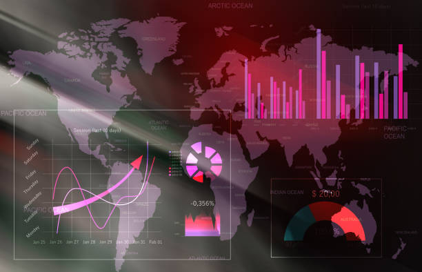 istock Finance trading concept. Digital charts with statistic information and world map 1342481895