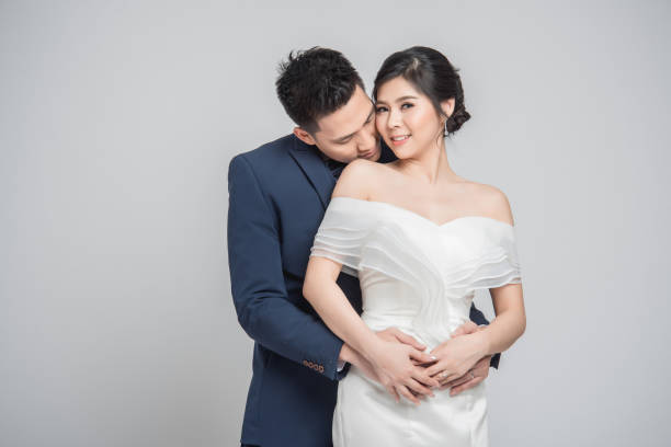 Happy wedding Asian couple