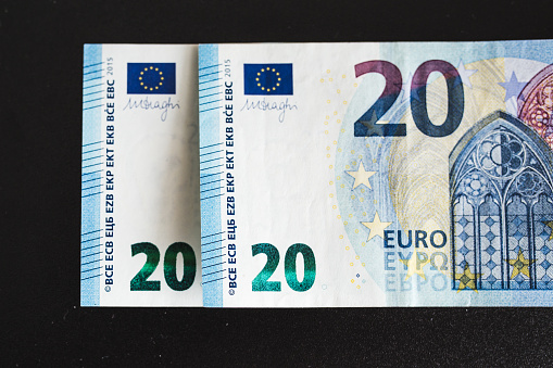 fifty euro bill against white background - Narrow sharpen level