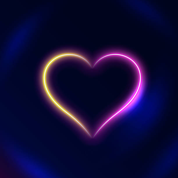 istock Light Glowing Heart on Dark Background, Neon Love Sign 1342486940