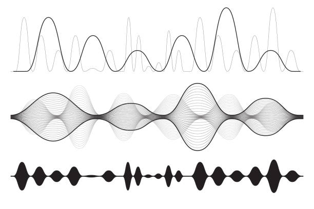 illustrazioni stock, clip art, cartoni animati e icone di tendenza di icona del suono, set di simboli dell'onda audio, sagome dell'onda sonora - sound wave audio
