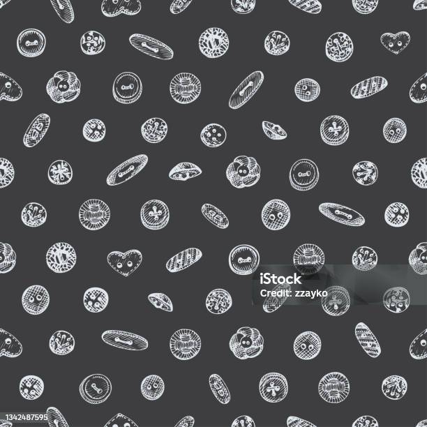 Chalk Thread Seamless Pattern With Chalk Handdrawn Vintage Sewing Tools On ...