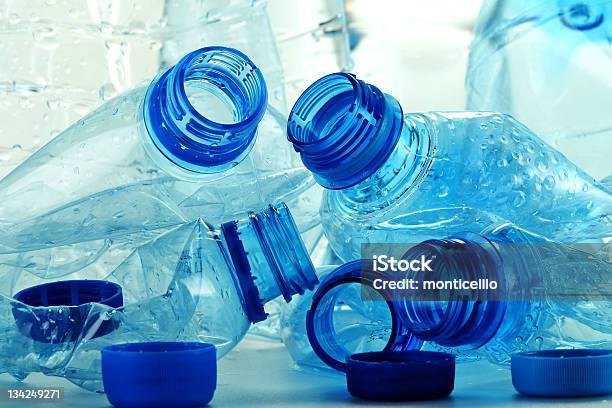 Empty Squashed Plastic Bottles With No Labels Stock Photo - Download Image Now - Container, Blue, Bottle