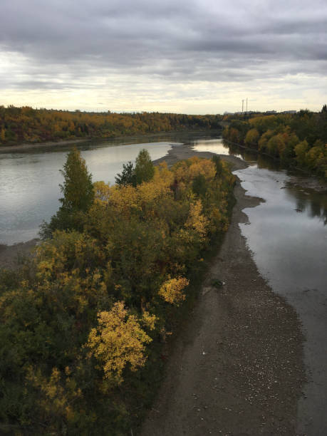 mirando río abajo - north saskatchewan river fotografías e imágenes de stock