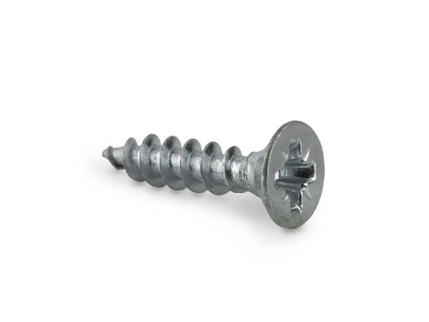 istock screws and self-tapping screws made of white metal, isolate on a white background, space for text 1342494278