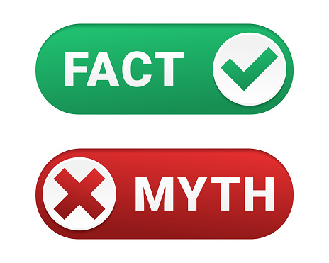 Facts myths sign with cross and checkmark symbols. Concept of thorough fact-checking or easy compare evidence. Illustration vector