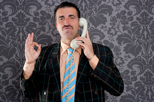 happy ok gesture telephone man retro hand sign mustache vintage wallpaper