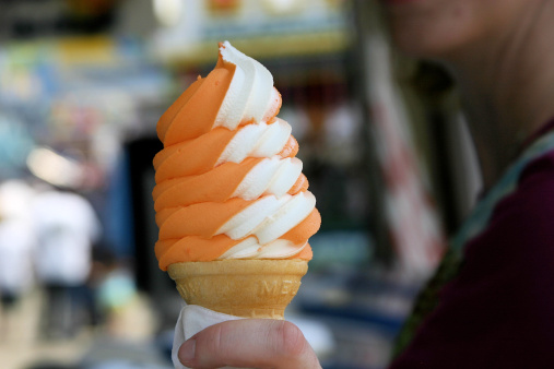 Orange twist cone.  Frozen custard, a legendary boardwalk treat in Seaside Heights, New Jersey.