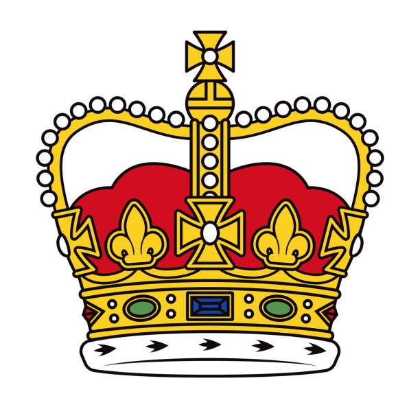 St Edward's Crown Crown Icon A golden royal crown of Saint Edward, as seen on many British coats of arms and flags. Though the actual crown is topped with purple velvet, it is traditionally shown as red in Heraldry. File is built in CMYK for optimal printing, and can easily be converted to RGB without any major color shifts. Crown is on a transparent background (no white box in behind) so can be placed onto any color. queen crown stock illustrations