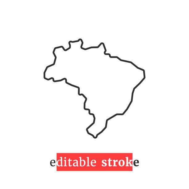 ilustraciones, imágenes clip art, dibujos animados e iconos de stock de trazo mínimo editable icono de mapa de brasil - brazil