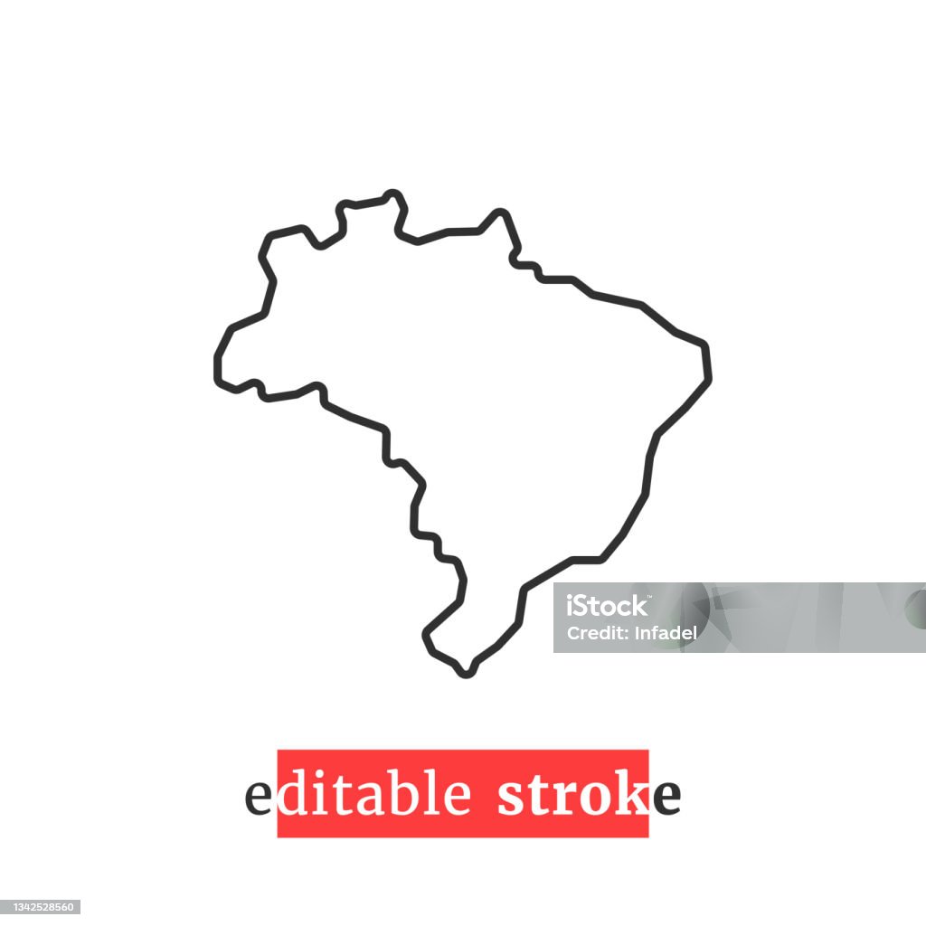 최소한의 편집 가능한 스트로크 브라질 맵 아이콘 - 로열티 프리 브라질 벡터 아트