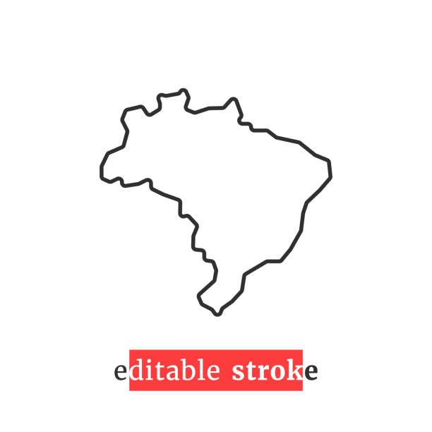 최소한의 편집 가능한 스트로크 브라질 맵 아이콘 - brazil stock illustrations