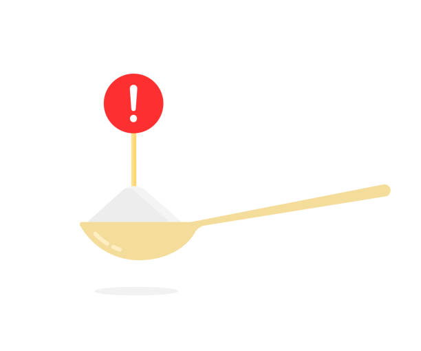 spoonful of harmful salt or sugar spoonful of harmful salt or sugar. flat cartoon style trend modern graphic design isolated on white background. concept of not healthy product or dessert or meal and kitchen tableware item restaurant table side view stock illustrations