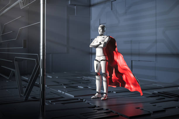 istock superhero cyborg with red cloak 1342530363