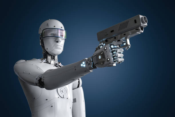 Cyborg Hold Gun Stock Photo - Download Image Now Robot, Murderer, Artificial Intelligence -