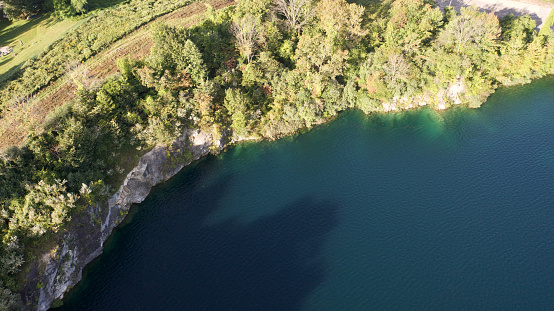 A Top Down Shot Above An Abandon Rock Quarry In Verplanck Ny Filled