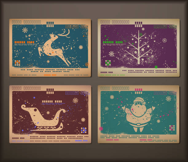 bildbanksillustrationer, clip art samt tecknat material och ikoner med vintage collection of chipboard christmas cards. - reindeer mist