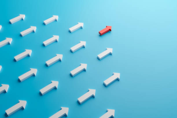 istock red arrow move on and take a leader to success target 1342569220