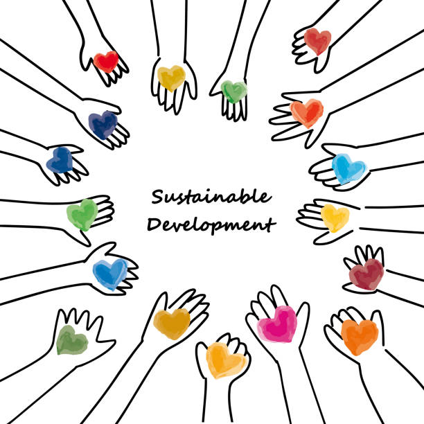 Sustainable Development image hands and hearts simple illustration Sustainable Development image hands and hearts CMYK simple illustration diversity hands forming heart stock illustrations