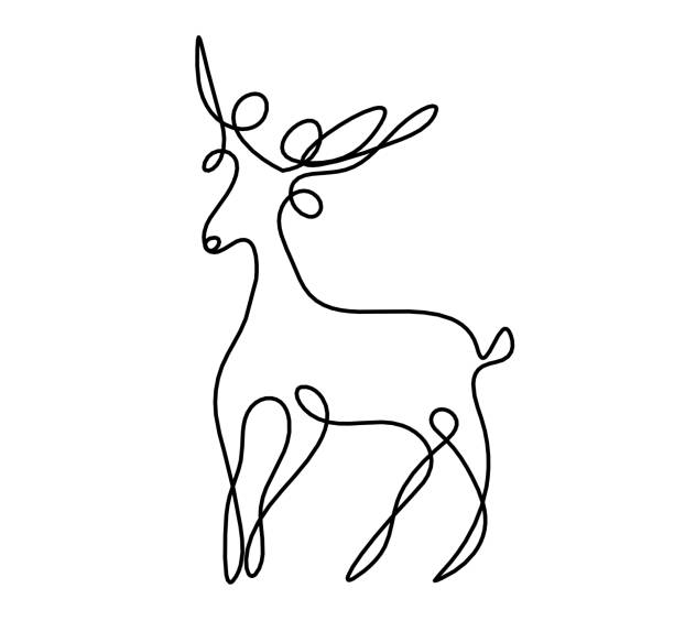 ilustrações de stock, clip art, desenhos animados e ícones de silhouette of abstract deer as line drawing on white - detent