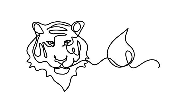 ilustrações de stock, clip art, desenhos animados e ícones de silhouette of abstract tiger with element of water (feng shui) as line drawing on white - detent