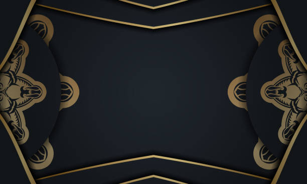 istock Black banner with antique gold ornaments and place for text 1342585889