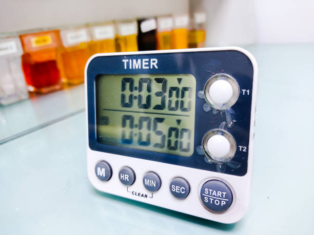 Close Up of Stopwatch against a laboratory background, digital timer, stopwatch