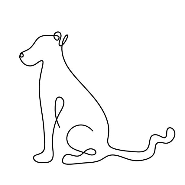 ilustrações de stock, clip art, desenhos animados e ícones de silhouette of abstract dog as line drawing on white - detent