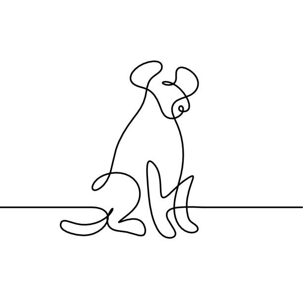 ilustrações de stock, clip art, desenhos animados e ícones de silhouette of abstract dog as line drawing on white - detent