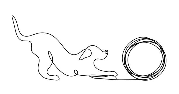 ilustrações de stock, clip art, desenhos animados e ícones de silhouette of abstract dog as line drawing on white - detent