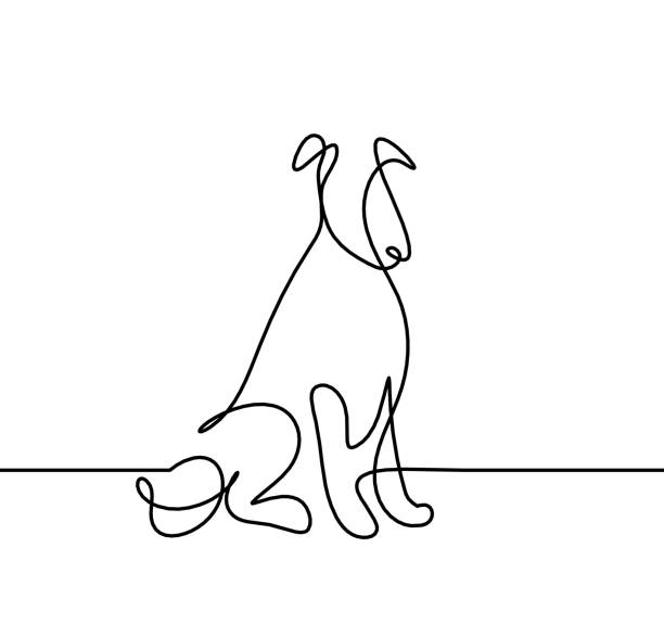 ilustrações de stock, clip art, desenhos animados e ícones de silhouette of abstract dog as line drawing on white - detent