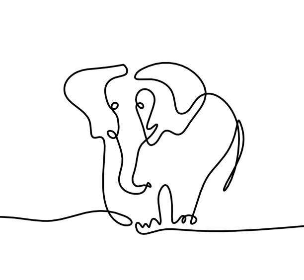 ilustrações de stock, clip art, desenhos animados e ícones de silhouette of abstract elephant as line drawing on white - detent