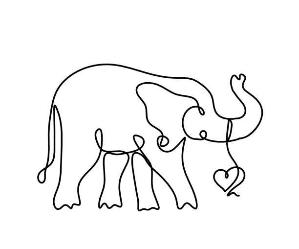 istock Silhouette of abstract elephant with heart as line drawing on white 1342587065