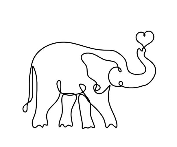 istock Silhouette of abstract elephant with heart as line drawing on white 1342587067